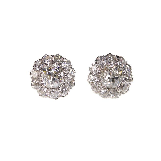 Pair of cushion cut diamond cluster earrings | MasterArt